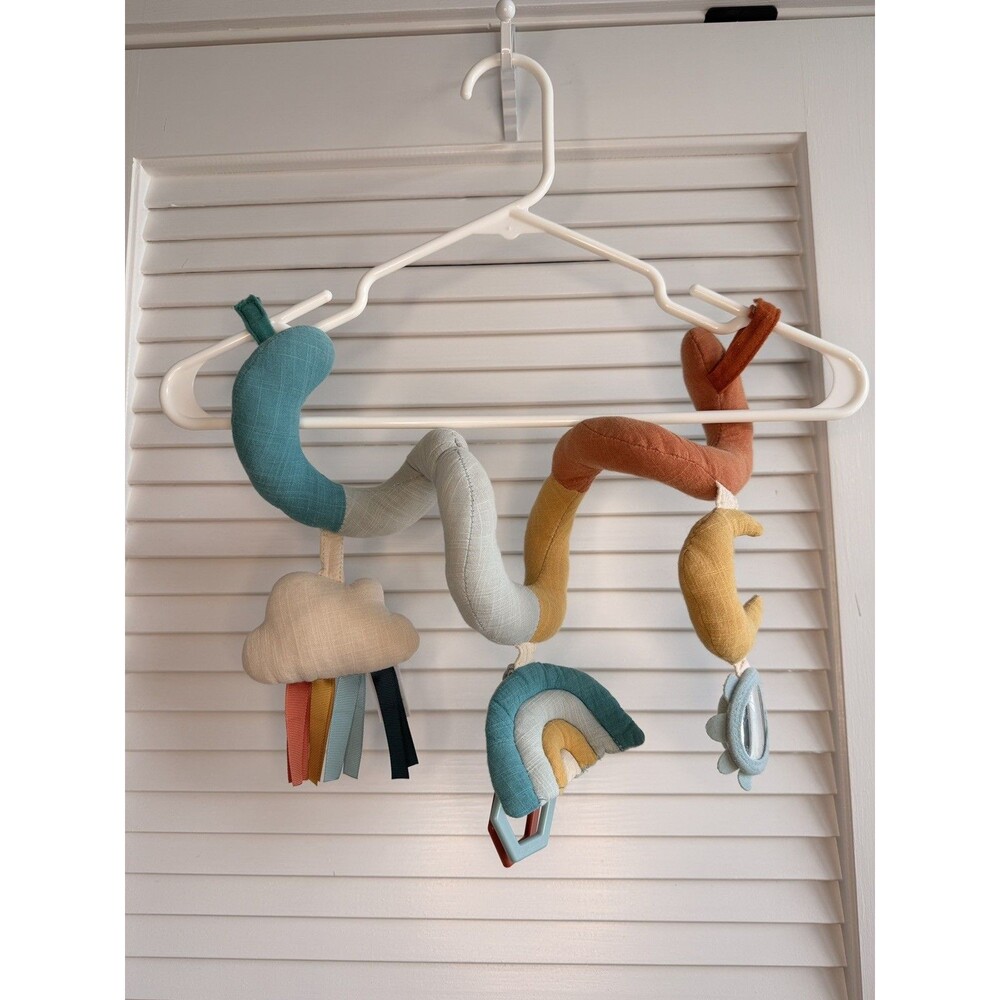 Itzy Ritzy Baby Stroller Toy Activity Plush Rainbow Cloud Mirror